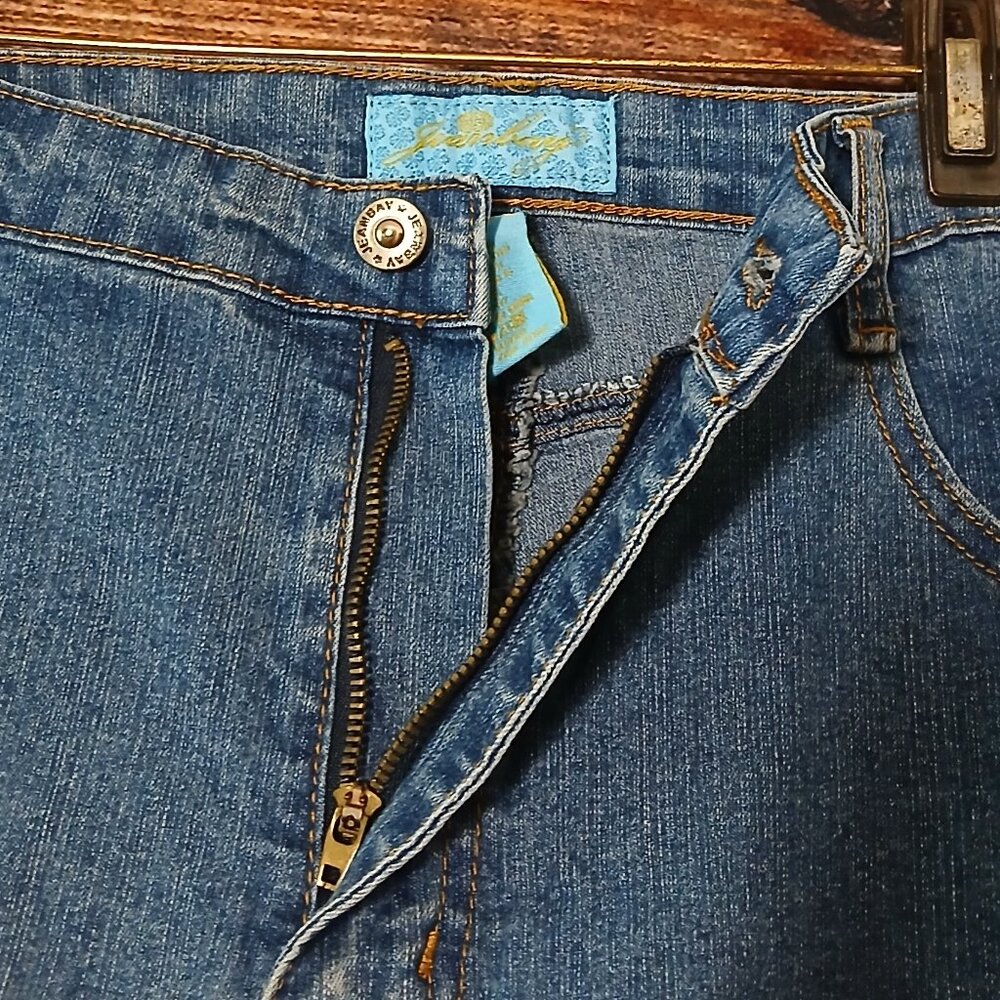 JeanBay Jeans Plus Size 16 W Capri Blue Ramie Denim Embroidered Vintage Y2K - Picture 7 of 9